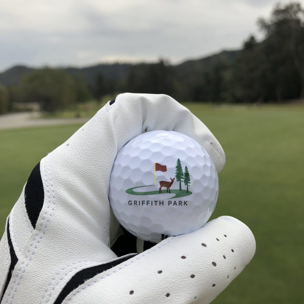 Griffith Park golf ball with course in the background